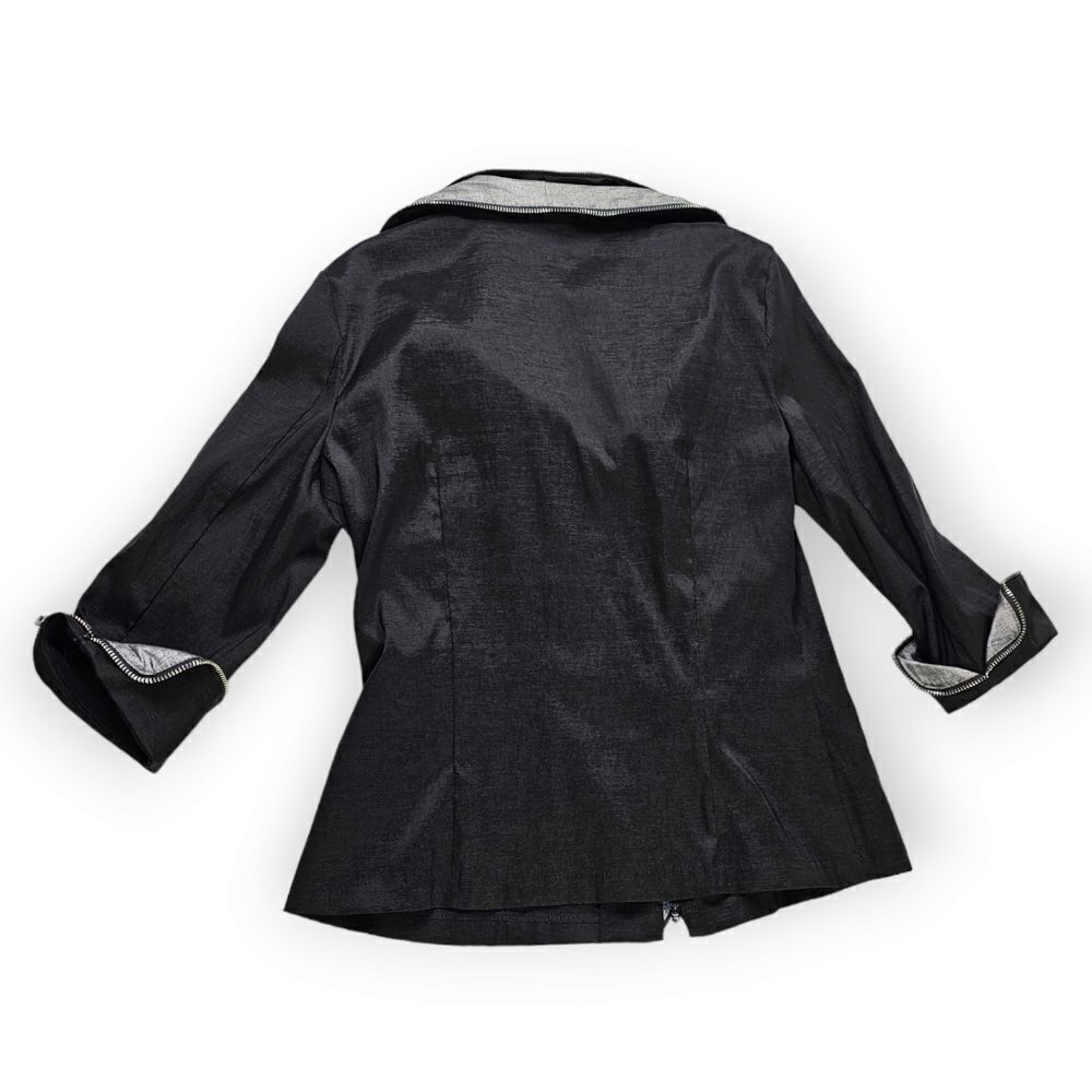 Joseph Ribkoff Ruffle Zip‎ Down Black Blouse With Zipper Accents Women's Size 10 - Picture 2 of 10
